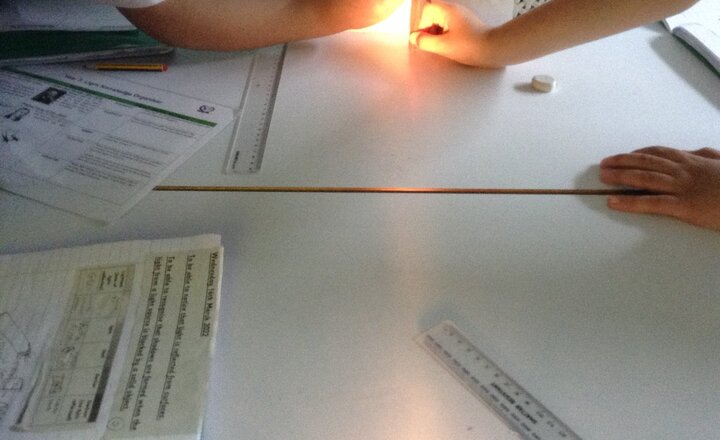 Image of Y3 investigated how  the distance between a puppet and the light source affects the size of the shadow created.